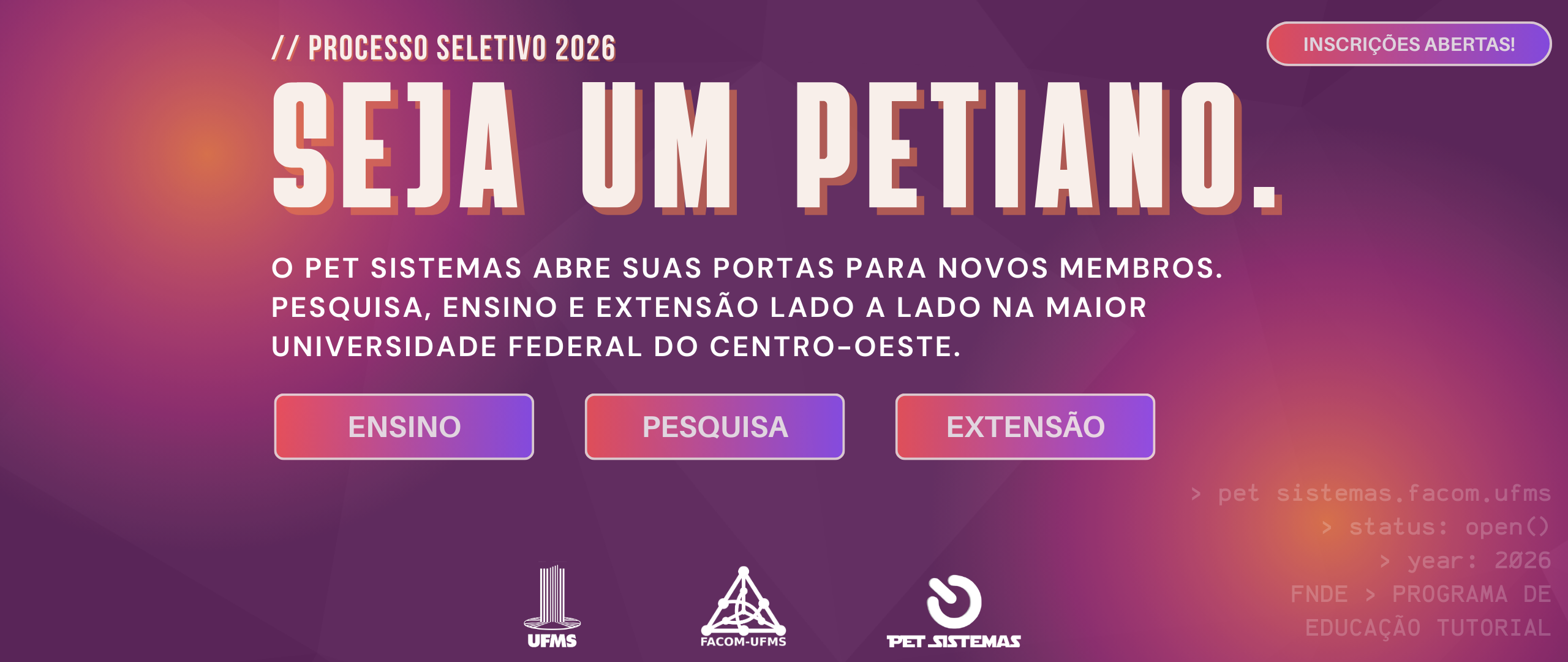 Leia mais sobre o artigo Processo seletivo de estudantes para o PET Sistemas da Facom